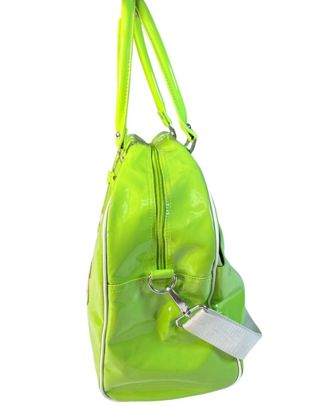 Trumpette Neon Glossy Patent Green Tennis Bag W/Shoulder Strap & Handles - Picture 2 of 15